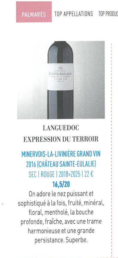 Minervois La Liviniere Aoc De L Annee Chateau Sainte Eulalie